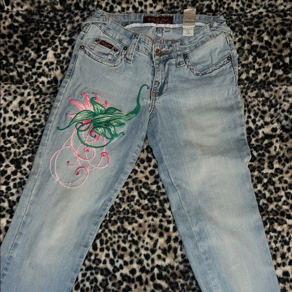 Baby Phat Light Blue Jeans RARE Colorful Embroidery - Picture 5 of 7